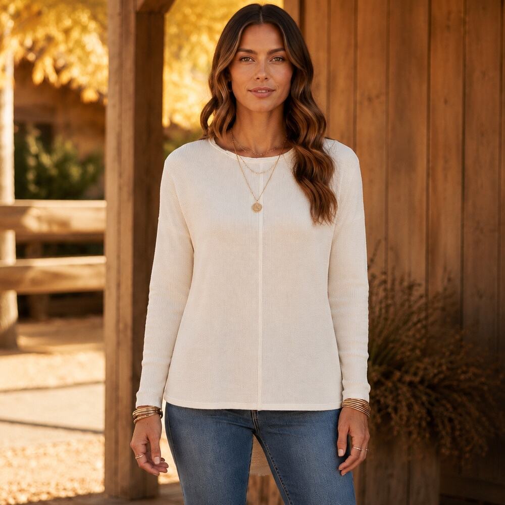 Quiet Luxury Clean Girl Anthropologie Soft Ivory Thermal Layer Top Fall Layering
